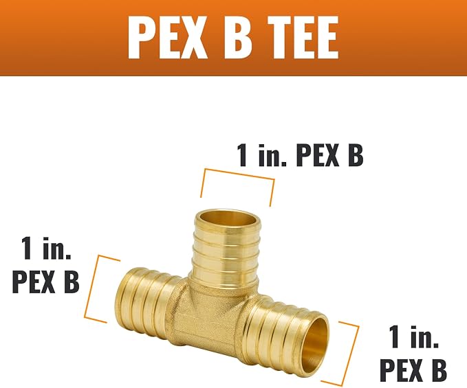 2-Pack 1 Inch PEX Tee Fittings | Brass - Image 2