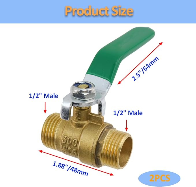 Brass Ball Valve Shut Off Switch 1/2" Male to 1/2" Male -2pcs | Thick Plumbing - Image 2