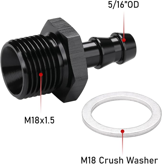 M18x1.5 Male Metric to 5/16 Barb Fuel Pump Inlet Adapter Fitting Aluminum Black - Image 2