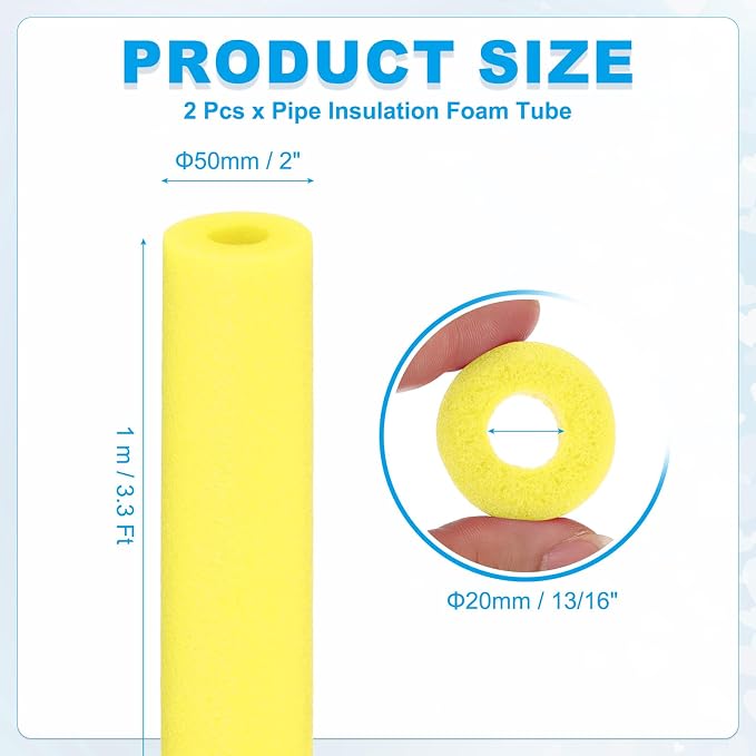 PATIKIL Pipe Insulation Foam Tube Foam Pipe Tubing Covers Yellow 2Pcs | 13/16" - Image 2