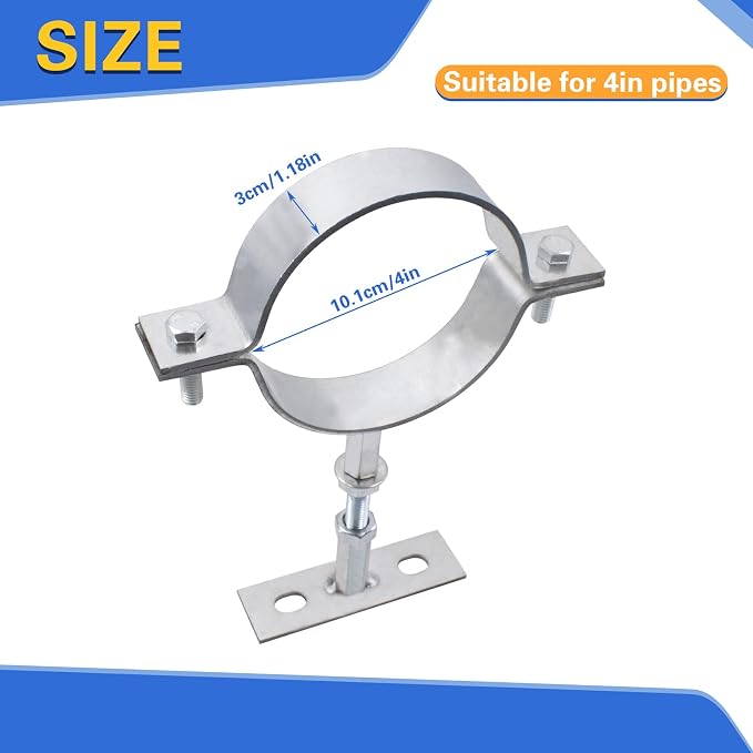 2 PCS 4 Inch Heavy Duty Adjustable Pipe Bracket | Galvanized Steel Split Ring - Image 2