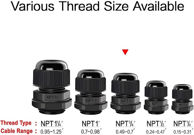 5 Pack NPT 3/4" Cable Glands Waterproof Adjustable 12.5-18mm Cable Connectors - Image 5