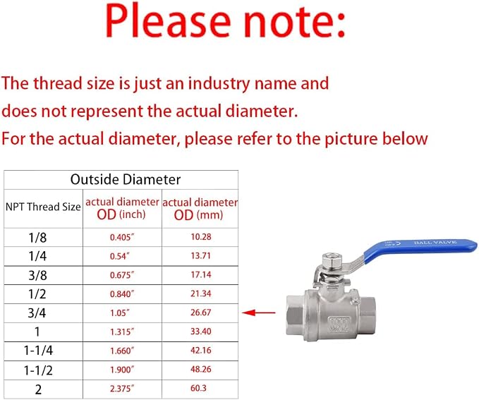 Wantmatch 1/2" Female NPT Ball Valve 304 Stainless Steel Full Port Ball Valve - Image 7
