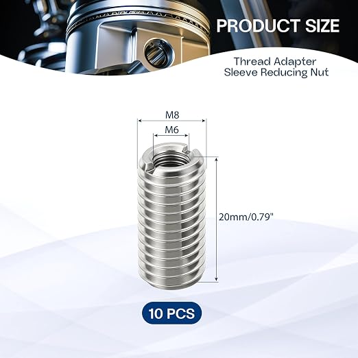 10Pcs Thread Adapter Sleeve Reducing Nut, M8 M to M6 F, 20mm Length | M8 x 1.25 - Image 2