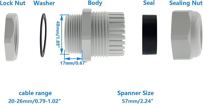 1-1/2 Inch NPT Strain Relief Nylon Cord Grip, SAFYY 5 PCS Waterproof Cable - Image 2