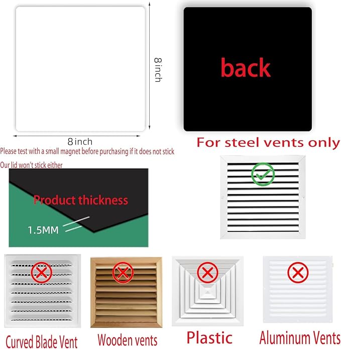 Square Magnetic Vent Covers, Extra Strong Magnets, Fits Steel Vents Only - Image 2
