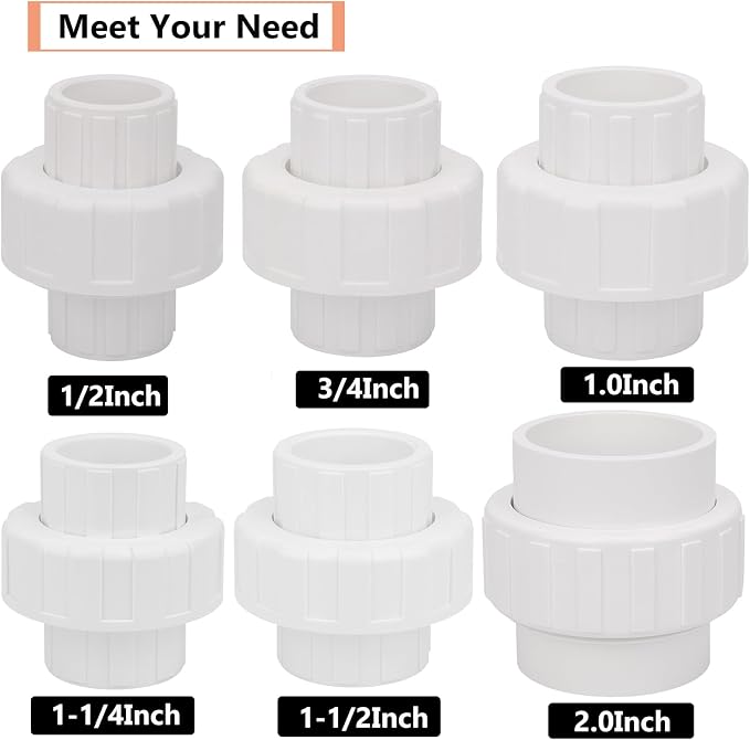 6Pcs 1/2" PVC Union Coupling Pipe Fitting 1/2Inch PVC Slip Union PVC Adapter - Image 5