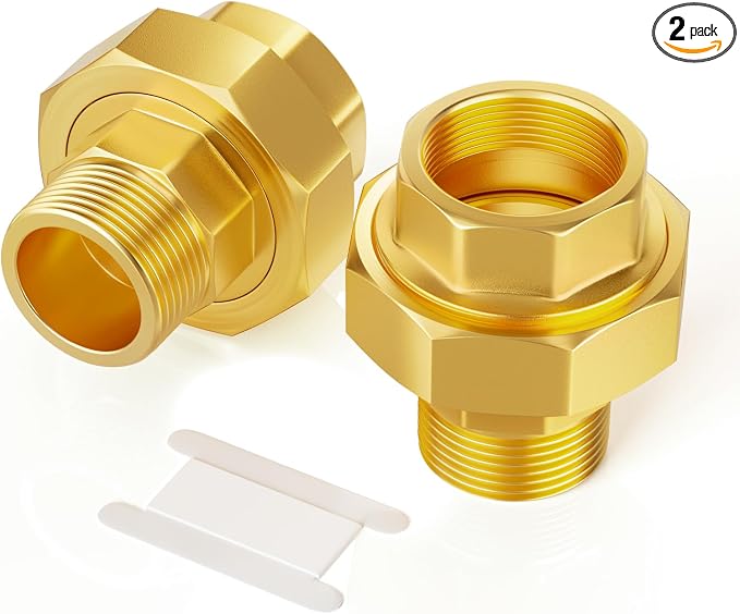 GASHER 2PCS 1-1/4" NPT Brass Union Pipe Fitting | 1-1/4 Inch Male x 1-1/4 Inch by GASHER