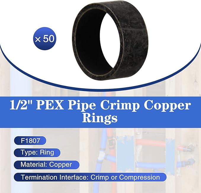 50 Pack 1/2" PEX Copper Crimp Rings | - Image 2