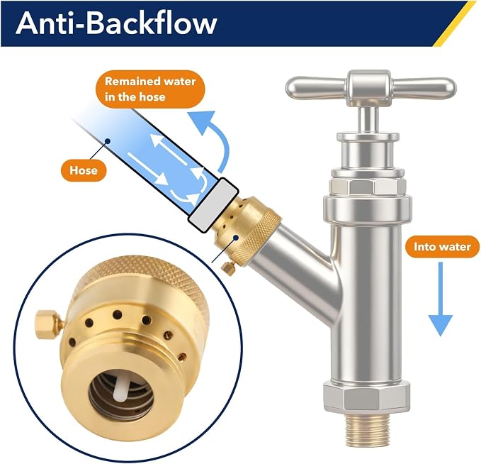 Brass Hose Bib Backflow Preventer 3/4 "FHT x 3/4" MHT, Garden Hose Bib - Image 2