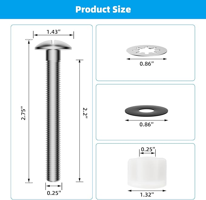 Hibbent 2 PCS Toilet Seat Bolt Kit, Stainless Steel Bolts - Image 2
