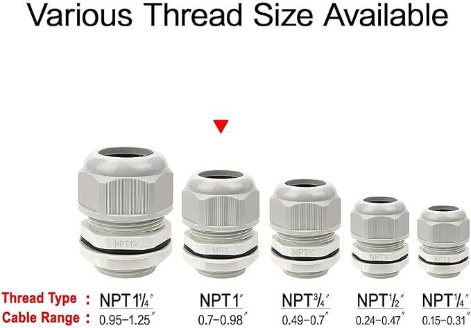 20 Pack NPT 1" Cable Glands Waterproof Adjustable 18-25mm Cable Connectors Grey - Image 5