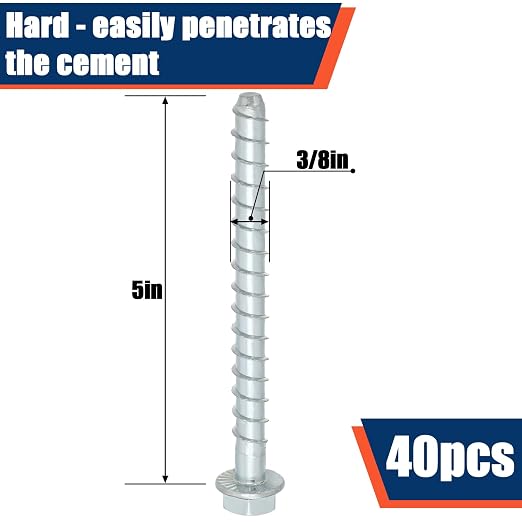 Tandefio 40 Pack 3/8 x 5 Concrete Anchors and Screw Kits Galvanized | Large - Image 2