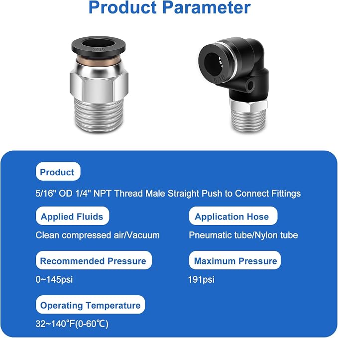 CNAODUN 12 Pcs Push to Connect Fittings 5/16 Inch Tube OD x 1/4 Inch NPT Thread - Image 2