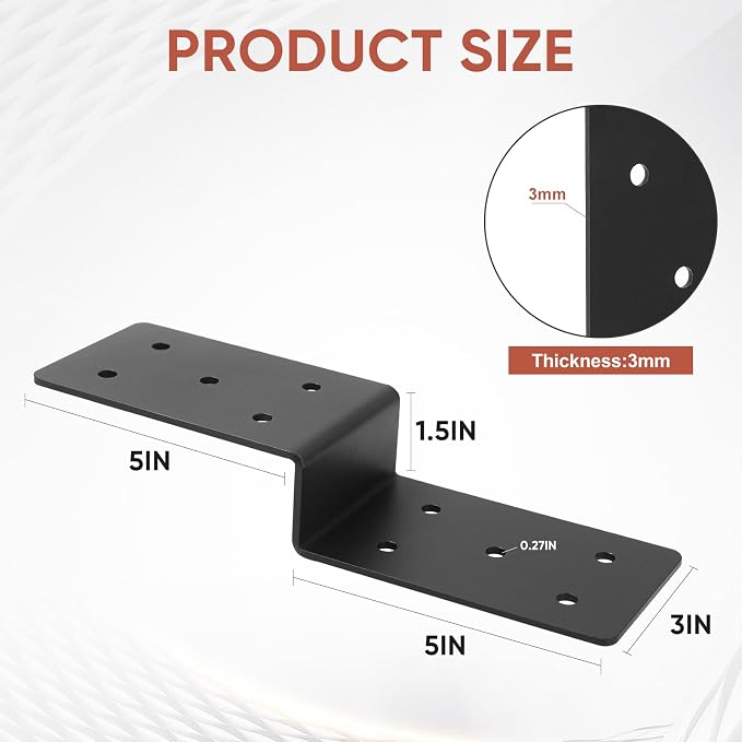 4 Pcs 3"x5" Z Shape Heavy Duty Steel Brackets, 11 Gauge, Timber Connector - Image 3