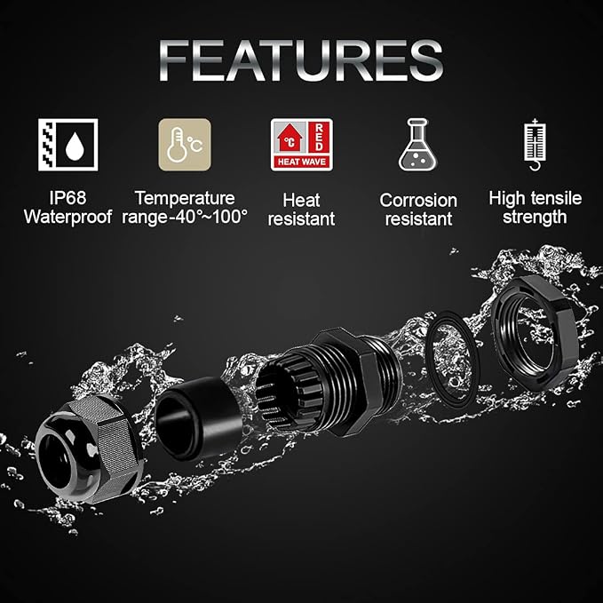 20 Pack NPT 1/4" Cable Glands Waterproof Adjustable 4-8mm Cable Connectors - Image 3