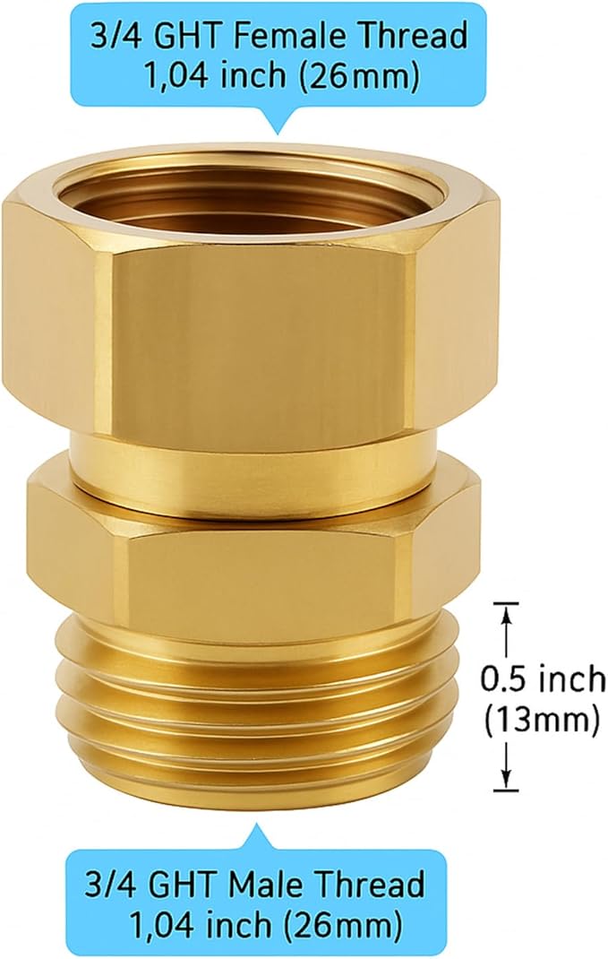 Upgraded No-Leak Easy-Rotate 3/4 GHT Garden Hose Swivel Connector | Brass Hose - Image 3