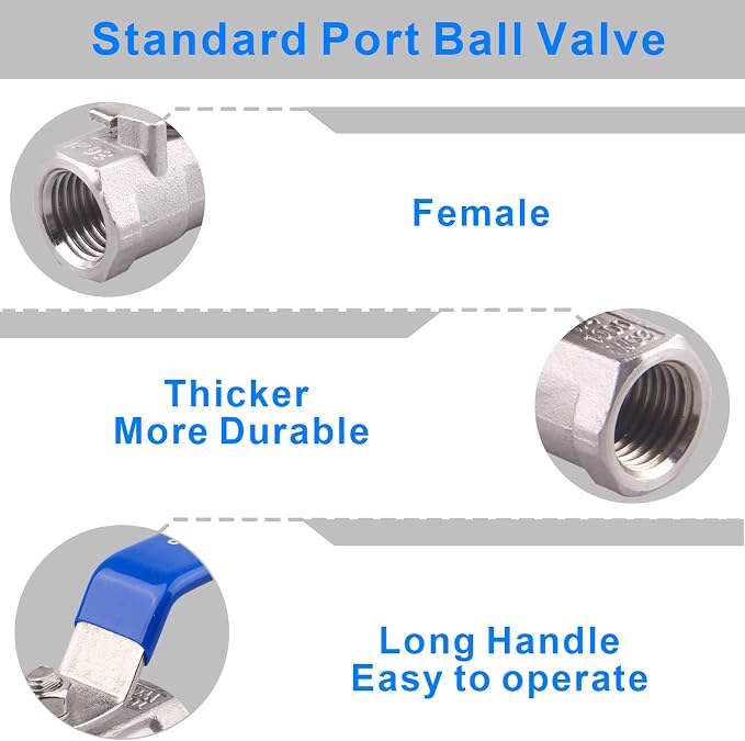 DERNORD Stainless Steel Ball Valve 1PC Type 0.25 Inch NPT Standard Port - Image 3