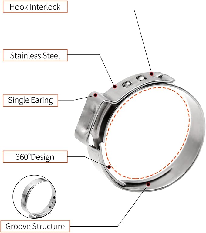 50/100/200 Pack 1/2" PEX Cinch Clamps, Stainless Steel Single Ear Hose Clamps - Image 3