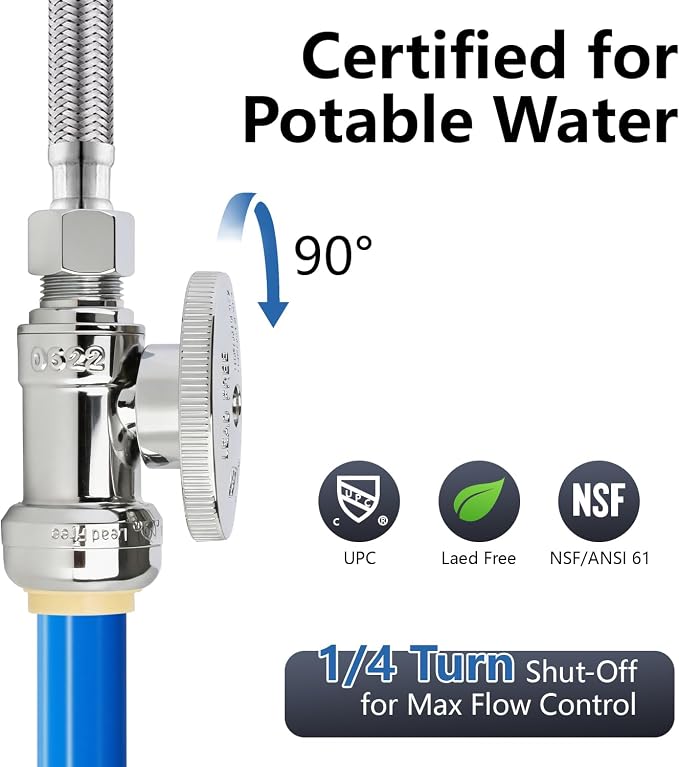 WiseWater Push Connect Straight Stop Valve 1/2" x 3/8" | Quarter Turn - Image 4