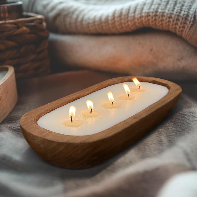 Aromatherapy Candle, SEVEYEE Vanilla Candle 5wicks 16oz, Large Wooden Bowl - Image 7
