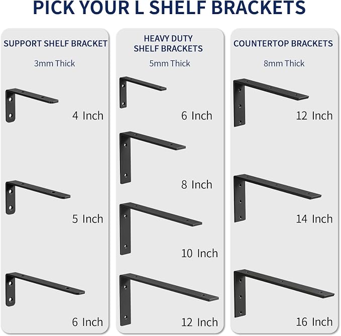 LSK 6PCS Shelf Bracket, L 6"×H 3", 5mm Thick Heavy Duty L Bracket, Max Load: - Image 2