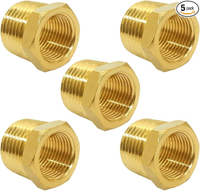Joywayus 5Pcs Brass Reducing Hex Bushing 1/2" NPT Male to 3/8" NPT Female | by Joywayus