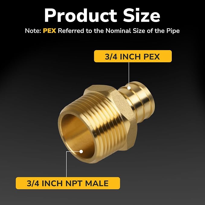 Pex Fittings, 3/4" Male NPT to 3/4" Pex Male Adapter, Heavy-Duty Brass Crimp - Image 2