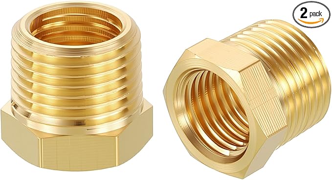 2 Pack Male to FeMale Adapter, 3/8" NTP Male x 1/4" NTP Female Brass Hex by Rebower