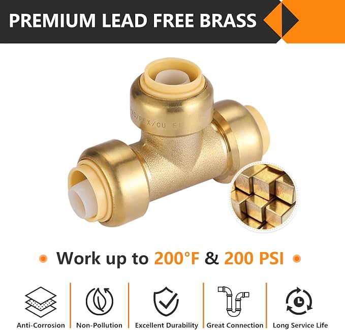 300PC HeSun 1/2" Pushfit Tee, Push to Connect Plumbing Fittings | Brass - Image 3