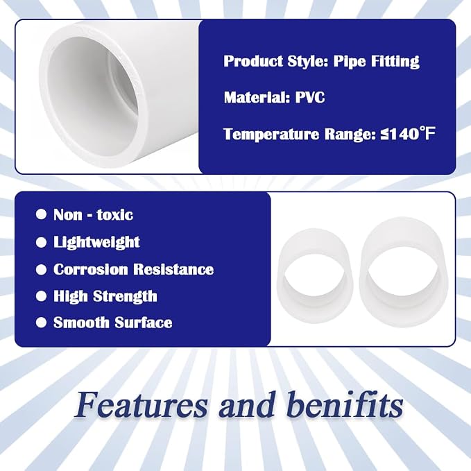 2PCS 2 Inch White PVC Pipe Coupling Adapter Pipe Fitting Couplers Socket x - Image 3
