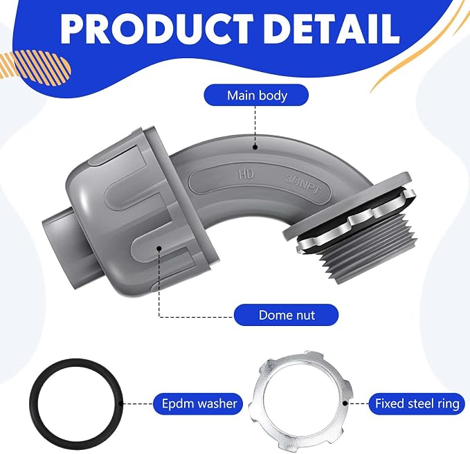 Liquid Tight Connector 3/4 Inch 90 Degree Non Metallic Flex Electrical Conduit - Image 3