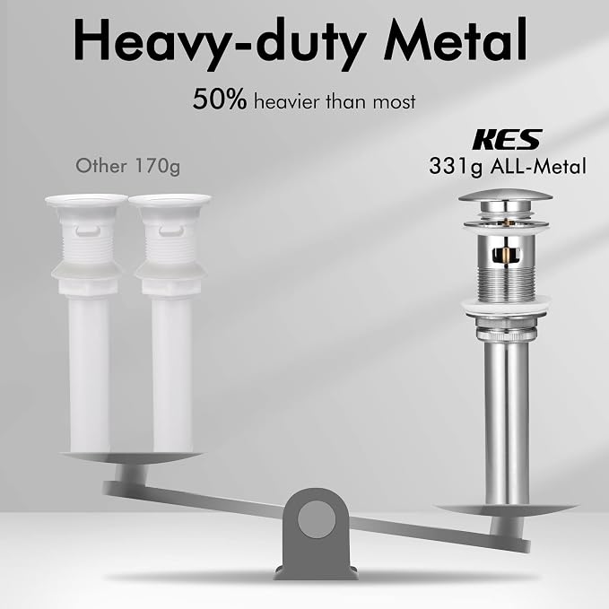 KES Bathroom Sink Drain with Overflow, Brushed Nickel Pop Up Drain 2 Pack - Image 3