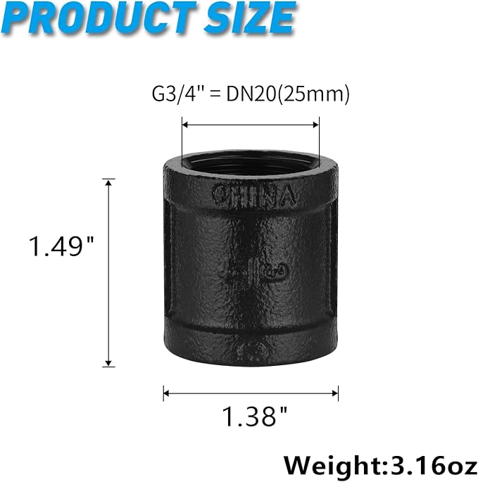 3/4" Black Painted Coupling, Home TZH 20 Pack 3/4" Black Pipe Coupling - Image 2