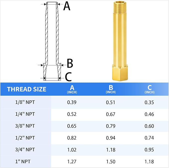 ChillWaves Brass Pipe Fitting, Long Nipple Pipe 1/2" NPT Male x 1/2" NPT Female - Image 2