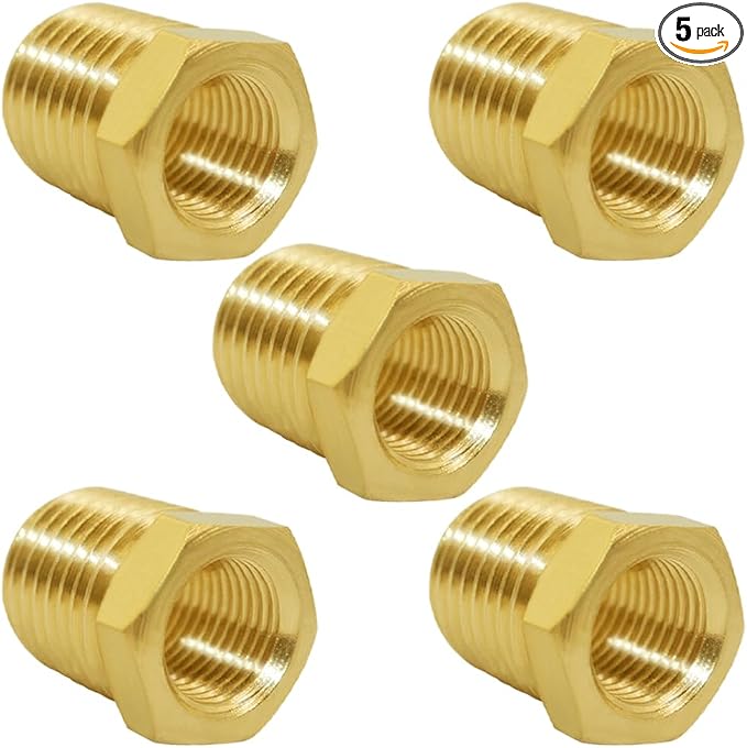 Joywayus 5Pcs Brass Reducing Hex Bushing 1/4" NPT Male to 1/8" NPT Female | by Joywayus