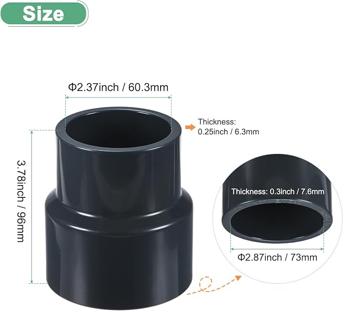 M METERXITY 1-Pack UPVC Reducer Pipe Fitting, 2-1/2"x2" Reducing Coupling - Image 3