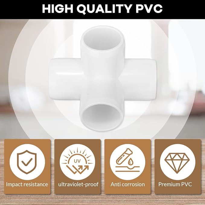 4 Way PVC Fittings 3/4 Inch, Furniture Grade Pipe Connector Elbow, 4 Way Side - Image 3