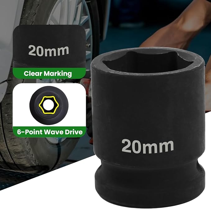 1/2" Drive 20mm Deep Impact Socket, 6 Point Chrome Molybdenum Steel Heavy Duty - Image 3