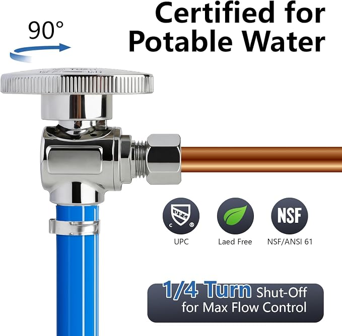 WiseWater Angle Stop Valve 1/2" PEX x 1/4" Compression | 1/4 Turn Shut Off Valve - Image 3
