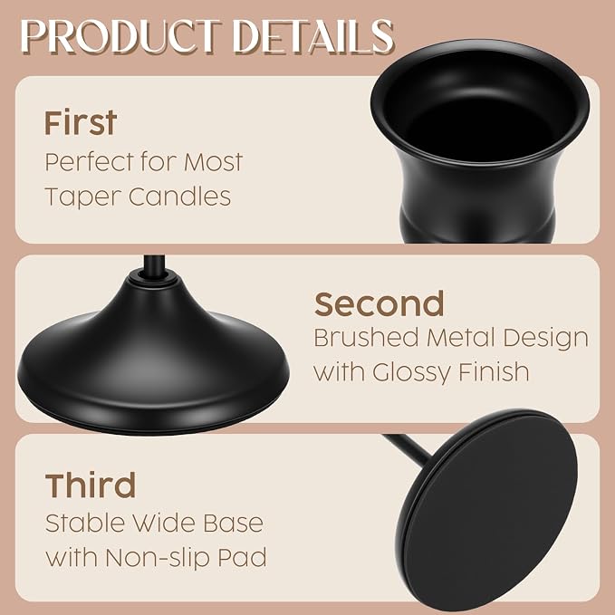 6PCS Brass Black Taper Candle Holders Set, Metal Candlestick Holders | Vintage - Image 2
