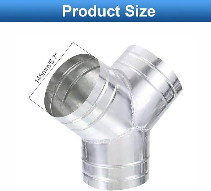 TOP-VIGOR 6 Inch Y Shape Duct Splitter 3 Way 90 Degree Galvanized Steel | Heavy - Image 2