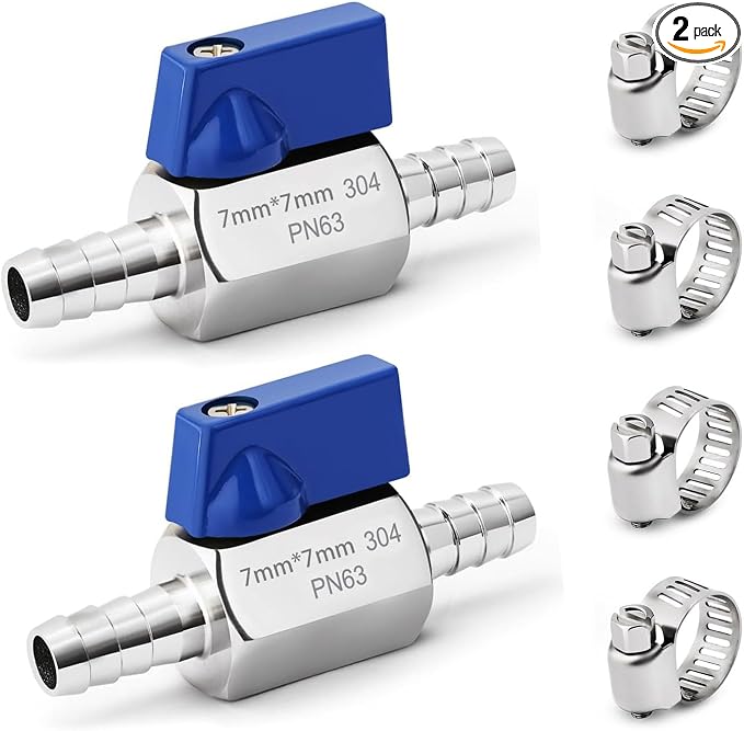 2 Pack 1/4" Hose ID Barb Mini Ball Valve, 304 Stainless Steel Small Shut Off by SKLSSVF