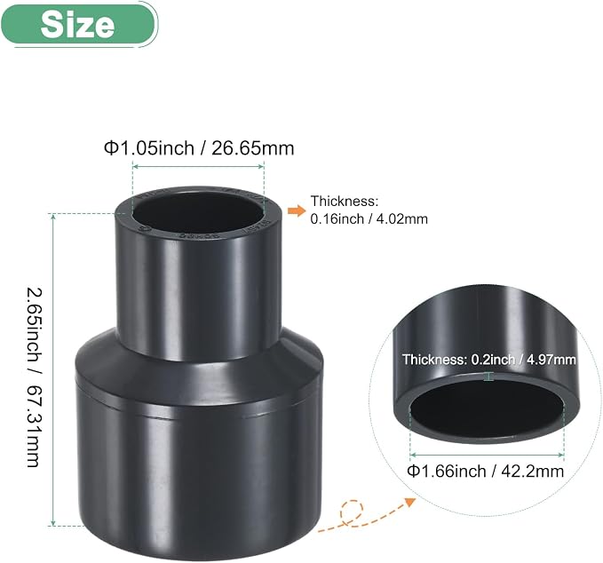 M METERXITY 1-Pack UPVC Reducer Pipe Fitting 1-1/4"x3/4" Reducing Grey | - Image 3