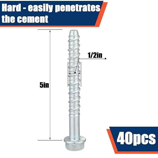Tandefio 40 Pack 1/2" X 5" Concrete Anchors and Screw Kits Galvanized | Large - Image 2