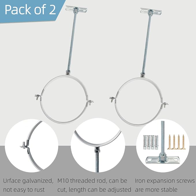 2 Sets 10 Inch Adjustable Pipe Hanger Strap，Heavy Duty Galvanized Iron Stove - Image 3