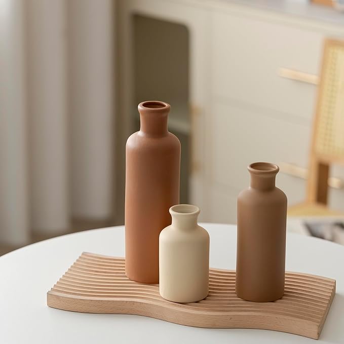 Modern Ceramic Vase Set of 3, Neutral Colors, Decorative Bottles - Image 9