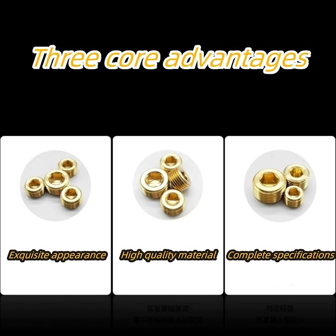 18PCS 1/8" NPT Brass Male Pipe Plug Fitting Hex Counter Sunk Pipe Plug - Image 2