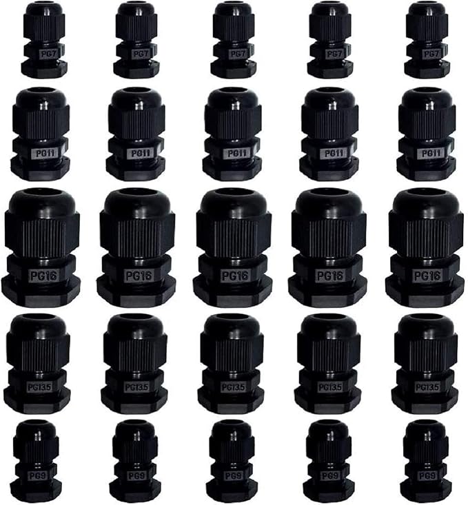Cable Glands - 25 Pack Plastic Waterproof 3.5-13mm Nylon Cable Glands Joints - Image 5