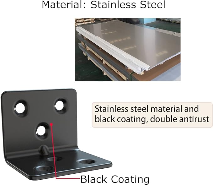 Black Stainless Steel Shelf Bracket, Joint Right Angle Bracket, L Shape Heavy - Image 2